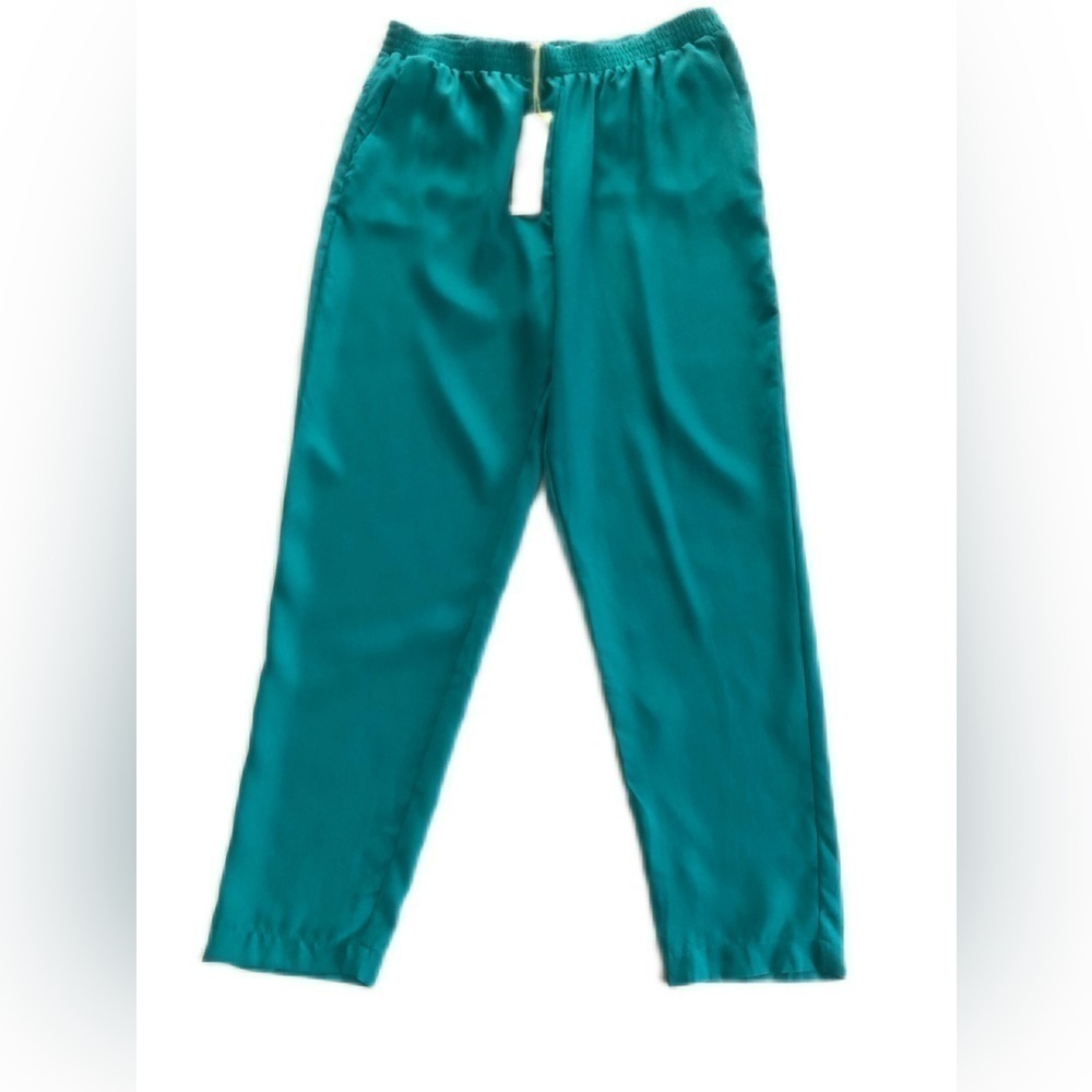 Nwt Bcbg Generation Womens Large Teal Elastic Waist Pull On Trouser Pants
